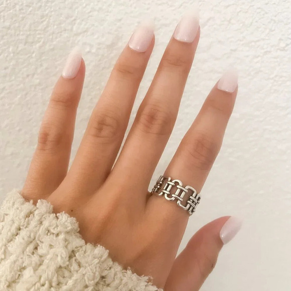 925 Sterling Silver Link Ring Minimalist Dainty Adjustable Ring Thumb Ring - Picture 6 of 8